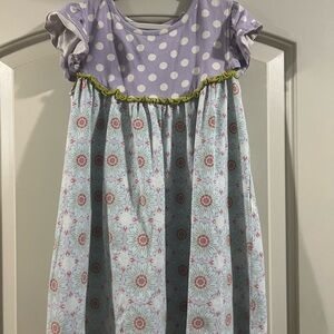 Matilda Jane Silk tag Purple Polka Dot and Floral Dress Sz 6 preworn